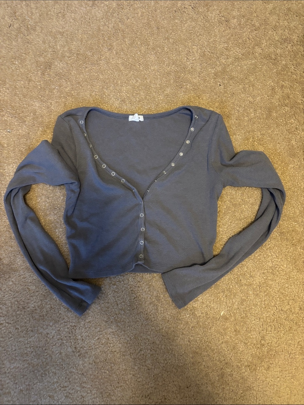 Garage Charcoal Long-Sleeve Ribbed Button Crop Top